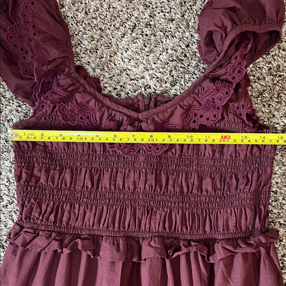 Madewell Lucie Women’s Cottagecore Cotton Embroidered Maroon Midi Dress 4P - Picture 13 of 13